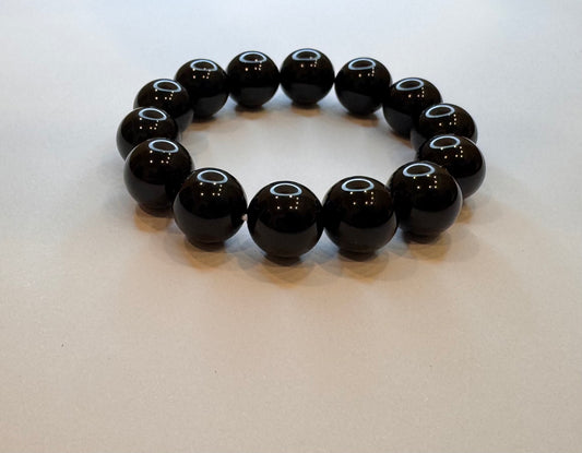 Authentic Natural Black Golden Obsidian Bracelet Buddhist Lucky Beads Couple's Gift String